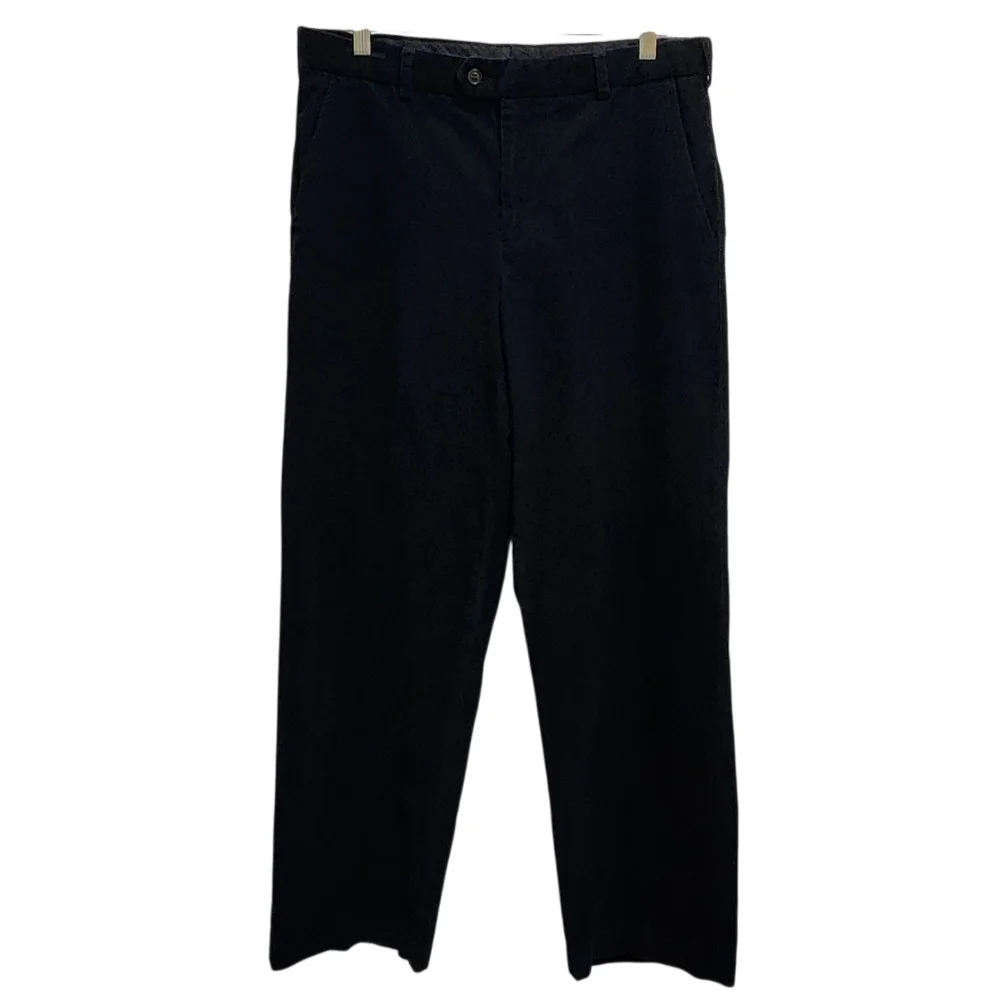 Geoffrey Beene Pants Mens 34x30 Black Cotton Corduroy Straight Flat Zip Preppy